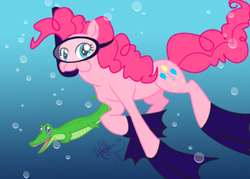 Size: 504x360 | Tagged: safe, artist:emeralddarkness, gummy, pinkie pie, g4, duo, snorkel, underwater