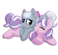 Size: 1024x971 | Tagged: dead source, safe, artist:lytschi, diamond tiara, silver spoon, earth pony, pony, g4, blushing, female, lesbian, missing accessory, ship:silvertiara, shipping