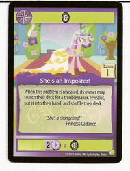 Size: 487x640 | Tagged: safe, queen chrysalis, changeling, g4, ccg, disguise, disguised changeling, enterplay, fake cadance, merchandise, mlp trading card game