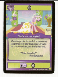 Size: 487x640 | Tagged: safe, enterplay, queen chrysalis, changeling, g4, gencon, my little pony collectible card game, ccg, disguise, disguised changeling, fake cadance, merchandise