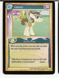 Size: 486x640 | Tagged: safe, enterplay, bon bon, gizmo, lyra heartstrings, sweetie drops, g4, gencon, my little pony collectible card game, ccg, ducktales, female, solo