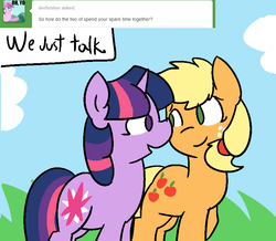 Size: 824x717 | Tagged: safe, applejack, twilight sparkle, g4, asktwijack, female, lesbian, ship:twijack, shipping