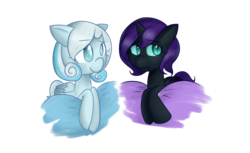 Size: 909x556 | Tagged: safe, artist:skullbow09, oc, oc only, oc:nyx, oc:snowdrop, duo, snownyx