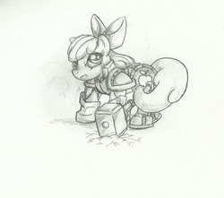 Size: 1245x1099 | Tagged: safe, artist:arkand, apple bloom, g4, armor, female, monochrome, solo, traditional art