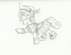 Size: 1539x1186 | Tagged: safe, artist:arkand, sweetie belle, g4, clothes, female, hat, monochrome, solo, traditional art