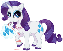 Size: 651x528 | Tagged: safe, artist:horrorprince, rarity, classical unicorn, g4, female, horn, leonine tail, magic, necklace, needle, solo, thread