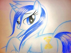 Size: 1024x768 | Tagged: safe, artist:bludraconoid, minuette, pony, unicorn, g4, bedroom eyes, butt, female, lidded eyes, minu-ass, plot, seductive, seductive look, sexy, solo, stupid sexy minuette, traditional art