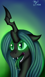 Size: 832x1422 | Tagged: safe, artist:xyi, queen chrysalis, changeling, changeling queen, g4, bust, drool, female, forked tongue, lidded eyes, portrait, quadrupedal, solo, tongue out