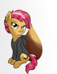 Size: 1092x1410 | Tagged: safe, artist:anevilzebra, babs seed, earth pony, pony, g4, adult, clothes, female, hoodie, older, solo