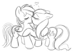 Size: 1280x932 | Tagged: safe, fluttershy, rainbow dash, pegasus, pony, g4, duo, female, heart, kiss on the lips, kissing, lesbian, mare, monochrome, ship:flutterdash, shipping