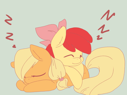 Size: 640x480 | Tagged: dead source, safe, artist:loyaldis, apple bloom, applejack, earth pony, pony, g4, female, sleeping, zzz