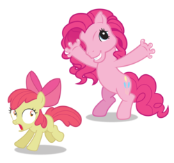 Size: 2580x2424 | Tagged: safe, artist:necr0manc3r, apple bloom, pinkie pie, earth pony, pony, g4, abomination, body horror, eldritch abomination, fingers, g3 faic, not salmon, pinkie's silly face, scared, simple background, transparent background, vector, wat