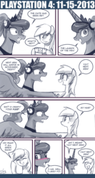 Size: 550x1037 | Tagged: safe, artist:johnjoseco, derpy hooves, princess luna, alicorn, pony, ask princess molestia, gamer luna, g4, ask, blushing, comic, female, implied shipping, lesbian, playstation 4, ship:lunaderp, shipping, tumblr