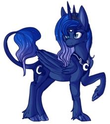 Size: 440x496 | Tagged: safe, artist:lulubell, princess luna, classical unicorn, g4, cloven hooves, female, horn, leonine tail, raised hoof, simple background, solo, transparent background, unshorn fetlocks