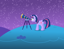 Size: 1704x1300 | Tagged: safe, artist:cyberglass, twilight sparkle, pony, unicorn, g4, female, night, solo, stargazing, telescope, unicorn twilight