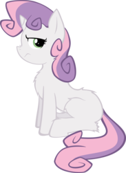 Size: 2174x2970 | Tagged: safe, artist:bronynero, sweetie belle, pony, unicorn, g4, annoyed, female, filly, fluffy, foal, horn, simple background, sitting, solo, transparent background