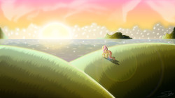 Size: 3840x2160 | Tagged: safe, artist:steve-taylor, fluttershy, g4, female, scenery, solo, sunset