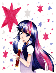 Size: 1681x2190 | Tagged: safe, artist:humm-ii, twilight sparkle, human, g4, female, humanized, solo, traditional art