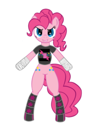 Size: 900x1200 | Tagged: safe, artist:vengeancemanifesto, pinkie pie, earth pony, pony, semi-anthro, g4, bipedal, clothes, female, hand wraps, mare, parody, shirt, simple background, solo, transparent background, vector, wwe