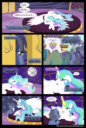 Size: 2000x2978 | Tagged: safe, artist:mlp-silver-quill, princess celestia, oc, oc:clutterstep, comic:a princess' tears, g4, bittersweet, comforting, crying, cute, cutelestia, depressedia, heartwarming, hilarious in hindsight in the comments, nose wrinkle, smiling, tissue, woobie