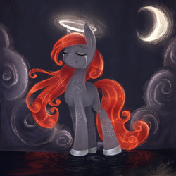 Size: 1500x1500 | Tagged: safe, artist:vantardise, oc, oc only, earth pony, pony, cloud, cloudy, halo, moon, solo