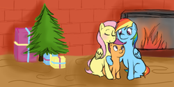 Size: 900x452 | Tagged: safe, artist:adwinffel, fluttershy, rainbow dash, scootaloo, g4, female, hearth's warming eve, lesbian, scootalove, ship:flutterdash, shipping