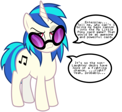 Size: 1950x1800 | Tagged: safe, dj pon-3, vinyl scratch, g4, bass cannon, ccg, female, shade tip, solo, text