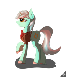 Size: 1000x1153 | Tagged: safe, artist:capseys, lyra heartstrings, pony, unicorn, g4, clothes, colored hooves, female, simple background, solo, transparent background, unshorn fetlocks