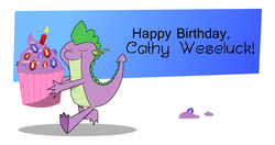 Size: 1700x900 | Tagged: safe, artist:citrusking46, spike, g4, cathy weseluck, cupcake, gem, gem cake, happy birthday, male, solo