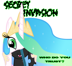 Size: 932x856 | Tagged: safe, artist:thebiancoangelo, princess celestia, changeling, g4, parody, queen veranke, secret invasion, simple background, skrull, transparent background, veranke