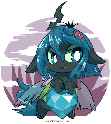Size: 500x558 | Tagged: safe, artist:kolshica, queen chrysalis, changeling, changeling queen, nymph, g4, animated, bedroom eyes, blushing, chibi, cute, cutealis, female, solo, style emulation, tail wag, tongue out