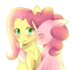 Size: 867x830 | Tagged: safe, artist:meewin, fluttershy, pinkie pie, g4, blushing, female, lesbian, ship:flutterpie, shipping