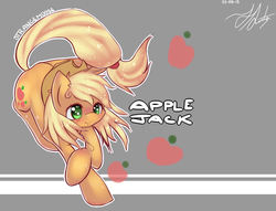 Size: 843x645 | Tagged: safe, artist:strangemoose, applejack, g4, female, jumping, loose hair, solo