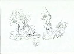 Size: 2338x1700 | Tagged: safe, artist:394vikingpinkiepie, rarity, spike, g4, monochrome, sunglasses, traditional art