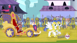 Size: 1067x600 | Tagged: safe, cloud kicker, minuette, pegasus, pony, unicorn, g4, disgaea, exploitable meme, hub logo, laharl, meme, royal guard, sprite, twimobile