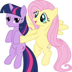 Size: 1280x1287 | Tagged: dead source, safe, artist:firefoxyuki, fluttershy, twilight sparkle, pony, friendship is magic, g4, cute, duo, holding a pony, simple background, transparent background, vector