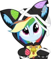 Size: 2829x3305 | Tagged: safe, artist:oathkeeper21, rainbow dash, equestria girls, g4, bell, bell collar, cat ears, claws, clothes, collar, costume, cute, dashabetes, equestria girls-ified, female, hoodie, kigurumi, piercing, simple background, solo, transparent background