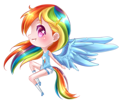 Size: 500x409 | Tagged: safe, artist:moon-valkyrie, rainbow dash, human, g4, chibi, cute, female, humanized, solo, tailed humanization, winged humanization