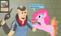 Size: 1159x689 | Tagged: safe, artist:hakar-kerarmor, pinkie pie, human, g4, birthday, cake, davvol, magic the gathering, portal