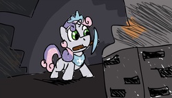 Size: 1136x651 | Tagged: safe, artist:jan, sweetie belle, don't mine at night, g4, animatic, female, minecraft, pickaxe, solo, voice actor joke