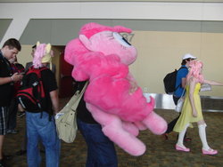 Size: 1024x768 | Tagged: artist needed, safe, artist:spw6, fluttershy, pinkie pie, human, g4, convention, cosplay, hat, irl, irl human, photo, plushie