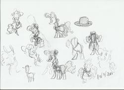 Size: 2338x1700 | Tagged: safe, artist:394vikingpinkiepie, pinkie pie, g4, clothes, hat, monochrome, traditional art