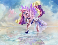 Size: 5489x4280 | Tagged: safe, artist:owlvortex, princess cadance, alicorn, pony, g4, absurd resolution, beautiful, clothes, dress, female, heart, mare, reflection, solo