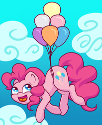 Size: 600x733 | Tagged: safe, artist:becka, pinkie pie, g4, awesome face, balloon, female, happy, smiling, solo, then watch her balloons lift her up to the sky
