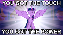 Size: 640x360 | Tagged: safe, twilight sparkle, alicorn, pony, g4, female, image macro, mare, solo, song reference, stan bush, the touch, transformers, twilight sparkle (alicorn)