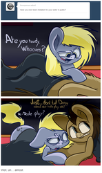 Size: 512x863 | Tagged: safe, artist:extradan, doctor whooves, time turner, oc, oc:jerky hooves, g4, bed, roleplaying, tumblr