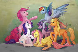 Size: 1280x855 | Tagged: safe, artist:ellisarts, applejack, fluttershy, pinkie pie, rainbow dash, rarity, twilight sparkle, alicorn, pony, g4, female, mane six, mare, twilight sparkle (alicorn)