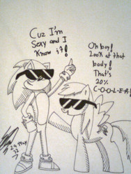 Size: 1200x1600 | Tagged: safe, artist:chikisxsxs210, rainbow dash, g4, crossover, male, monochrome, sonic the hedgehog, sonic the hedgehog (series), sunglasses, traditional art