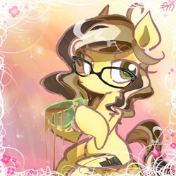 Size: 450x450 | Tagged: dead source, safe, artist:yuji8sushi, oc, oc only, earth pony, pony, coffee, cup, glasses, hoof hold, solo