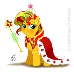 Size: 700x683 | Tagged: safe, artist:pia-sama, sunset shimmer, pony, unicorn, g4, big crown thingy, canada, cape, clothes, element of magic, empress, female, jewelry, regalia, scepter, solo